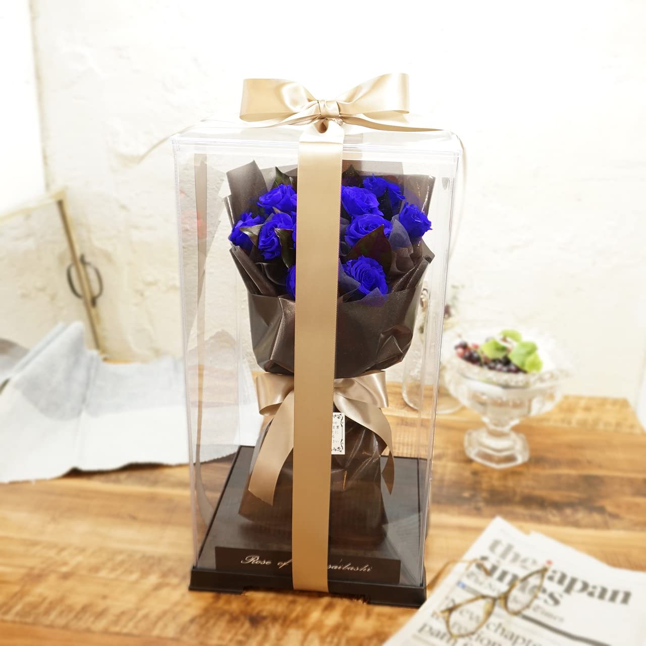 99本青バラブーケリボン薔薇 枯れない薔薇 プレゼント お祝い